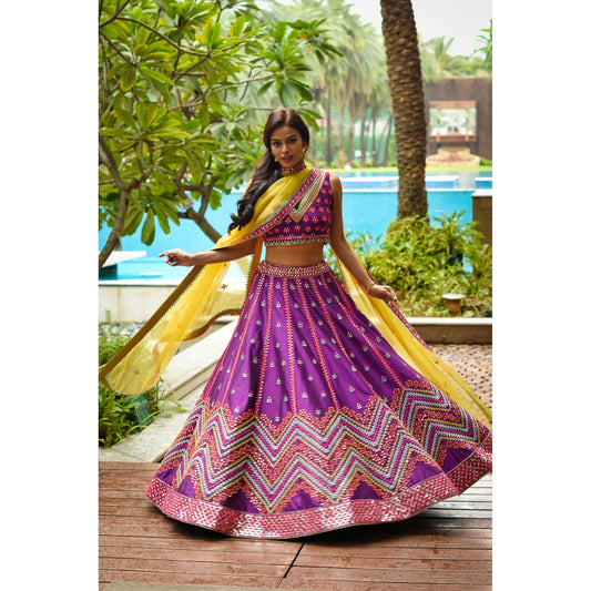 Purple Mirrorwork Lehenga Set