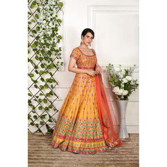 Mustard And Pink Mirrorwork Lehenga Set