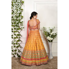 Mustard And Pink Mirrorwork Lehenga Set