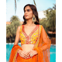 Yellow Orange Badla Mirrorwork Lehenga Set