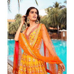 Yellow Orange Badla Mirrorwork Lehenga Set
