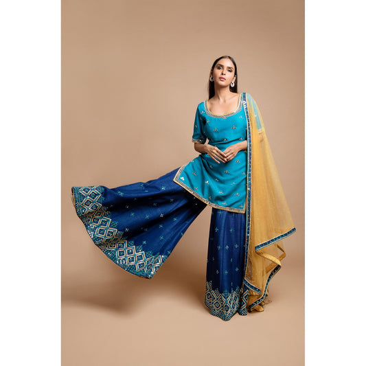 Blue Mirrorwork Sharara Set