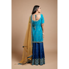 Blue Mirrorwork Sharara Set