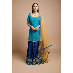 Blue Mirrorwork Sharara Set