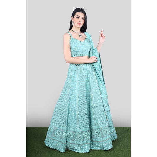 Aqua Chikankari Lehenga Set
