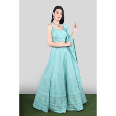 Aqua Chikankari Lehenga Set