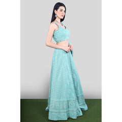 Aqua Chikankari Lehenga Set