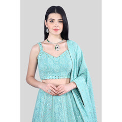 Aqua Chikankari Lehenga Set