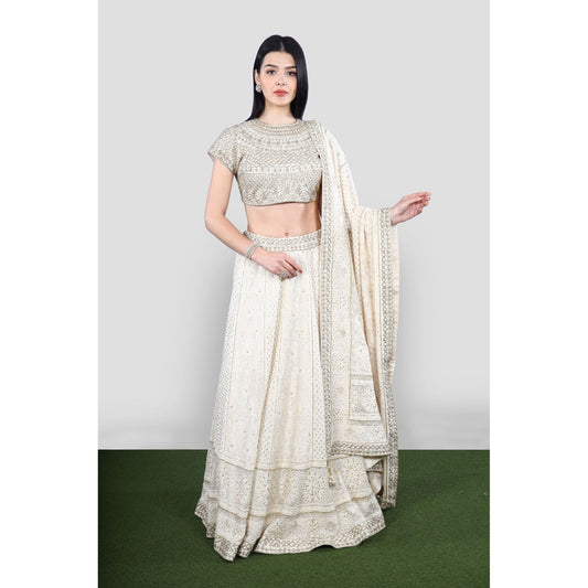 Ivory Gold Chikankari Lehenga Set