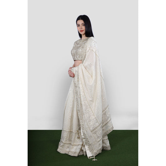 Ivory Gold Chikankari Lehenga Set