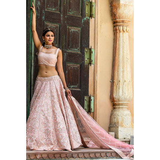 Peach Sequin Lehenga Choli Set