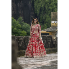 Bright Red Raw Silk Bridal Lehenga