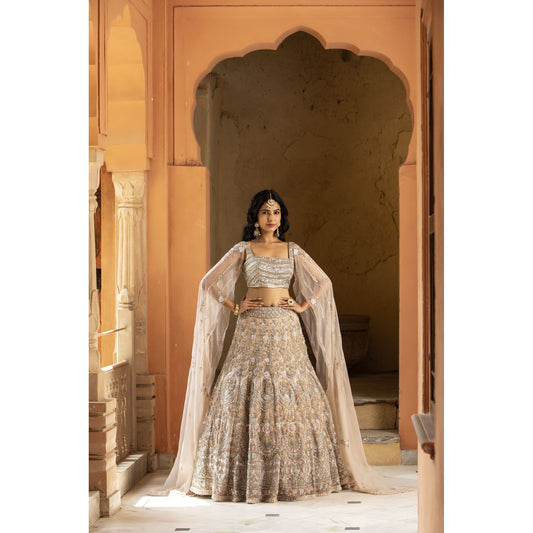 Beige Organza Cocktail Lehenga