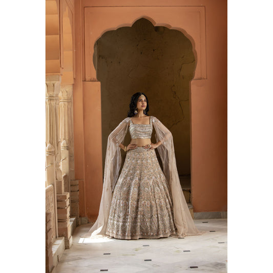 Beige Organza Cocktail Lehenga